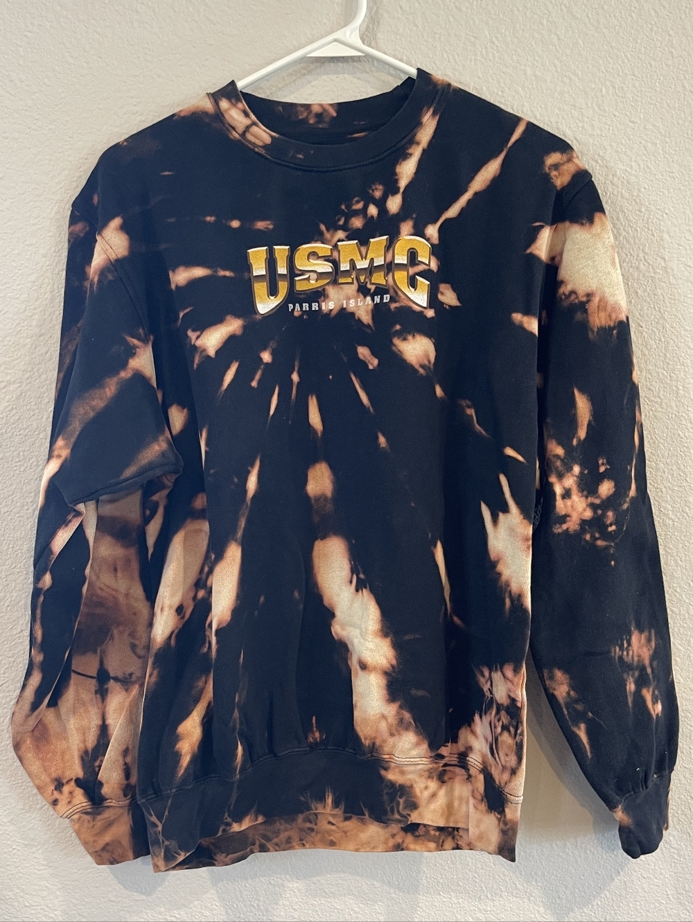 Classic Soffe Unisex Usmc Paris Island Marines Graphic Bleach Dye Sweatshirt Med